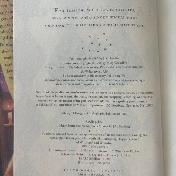 Harry Potter Sorcerer's Stone First Edition Hardcover - Picture 3 of 3